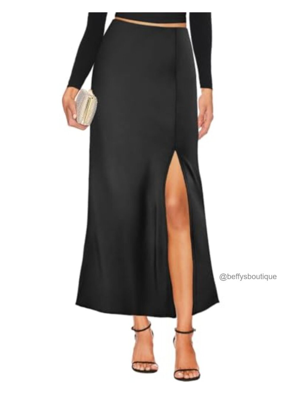 Satin Maxi Skirt Silk High Waisted Side Slit Long Skirts